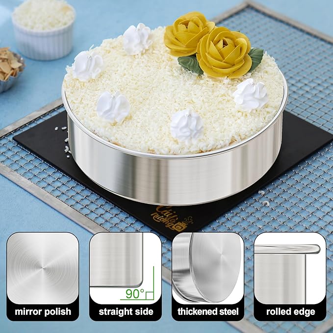 8 Inch Round Cake Pans Set of 3, Nonstick Stainless Steel Baking Pans Set with 100PCS Parchment Papers, Durable Birthday Christmas Circle Layer Cake Pans, Cake Pans Sets for Baking, Dishwasher Safe