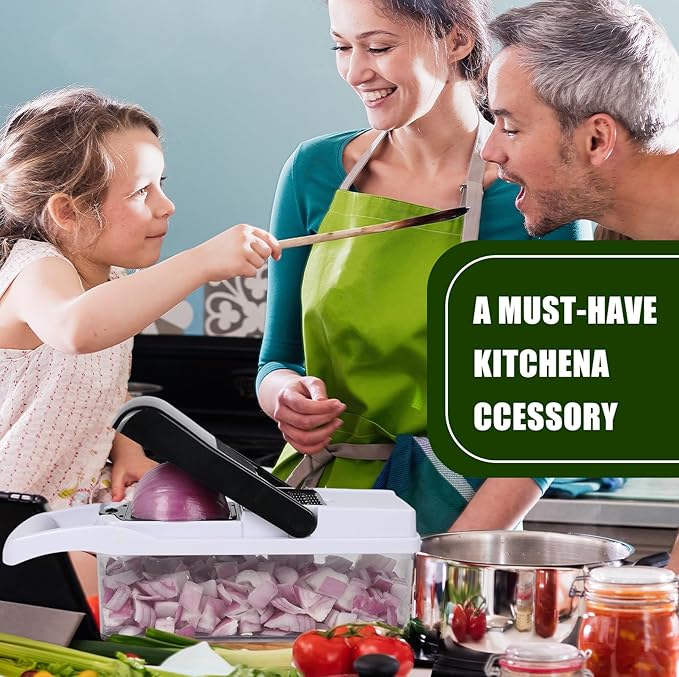 Multifunctional vegetable cutter 26 in 1 vegetable slicer, cucumber slicer, potatoes, tomatoes, zucchini, garlic, eggs, vegetable cutter with container and lid, salad cutter, dicing machine, shredder