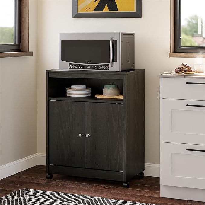 Ameriwood Home Landry Microwave Cart, Black Oak
