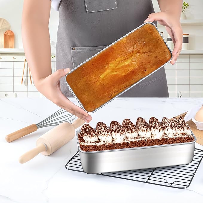 LIANYU 2 Pack Large Baking Loaf Pans Set, 12x5 Inch Stainless Steel Bread Pans, Metal Bakeware Set for Meatloaf, Sourdough Bread, Brownies, Healthy & Sturdy, Dishwasher & Oven Safe