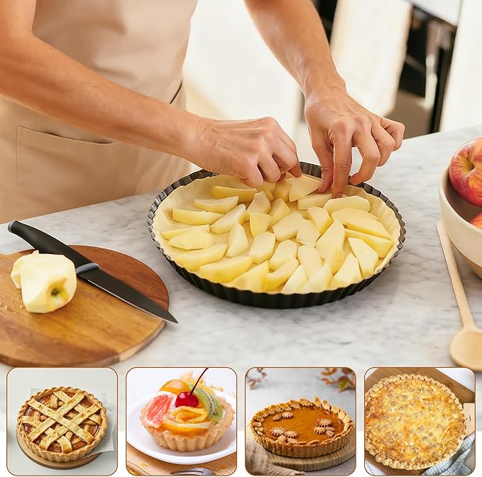 6 Pcs Round Tart Pans, Nonstick Tart Pan with Removable Bottom, 11In 9In 4In 3In Nonstick Quiche Pan Carbon Steel for Baking Pie Cheesecake Pizzas (Dark Grey)