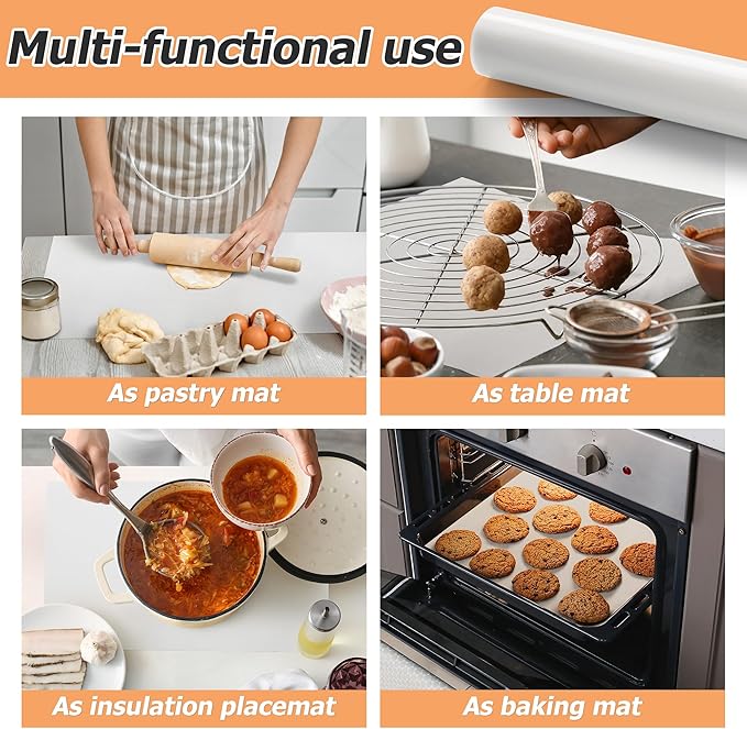 Silicone Baking Mat Roll, Non-Stick Heat Resistant Food Grade Baking Mats, Non-Slip Reusable Air Fryer Linner, Freeze Dryer Mat, Counter Mat, Oven Liner, Refrigerator Liners - 12IN x 10FT
