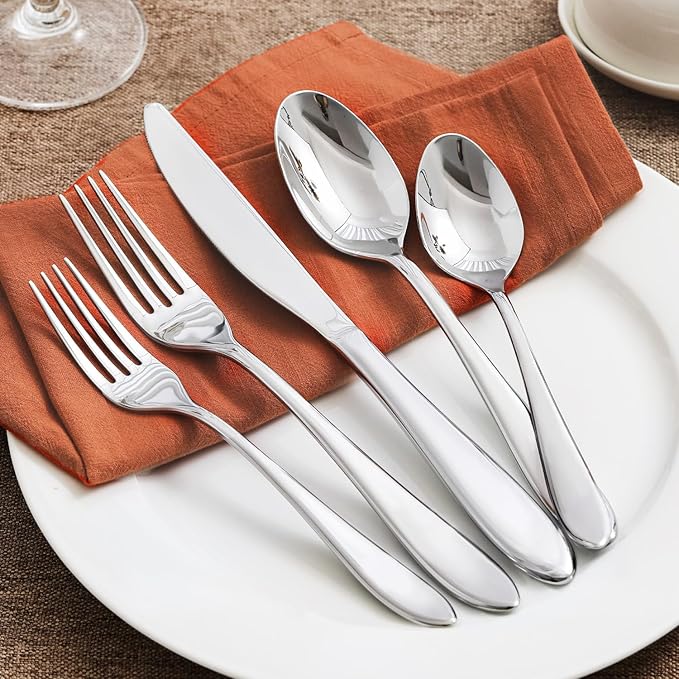 KINGSTONE 20-Piece Silverware Set for 4,18/10 Premium Stainless Steel Flatware Set, for Home, Restaurant, Wedding and Party Use, Mirror-Polished Cutlery Set, Dishwasher Safe.