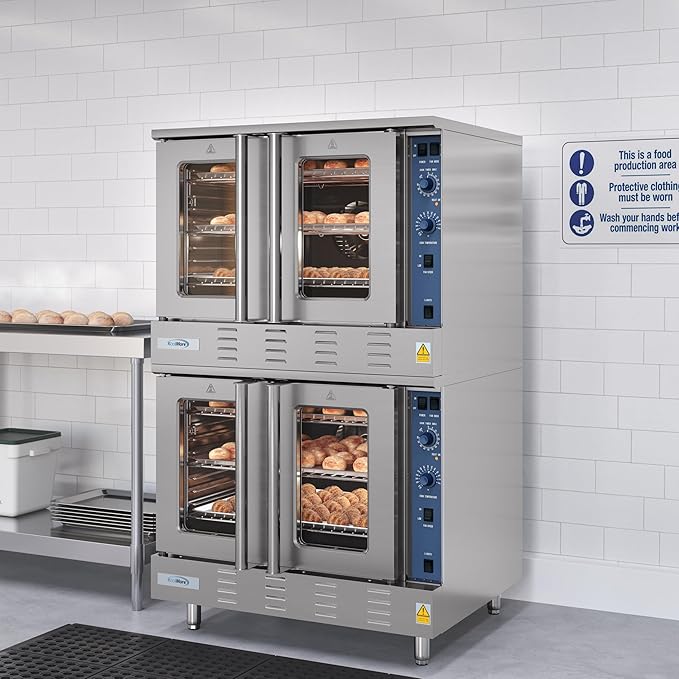KoolMore 38 in. Full-Size Double Commercial Liquid Propane Convection Oven 108,000 BTU With Stacking And Casters in Stainless-Steel (KM-DCCO54-LPC)