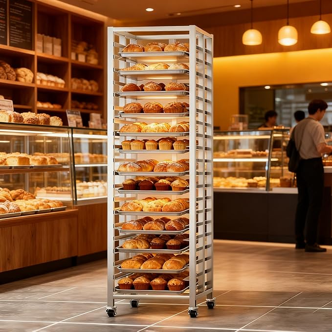 Bun Pan Rack, Commercial Bakery Sheet Rack with Brake Wheels, 20-Tier Stainless Steel Baking Tray Food cart ，for Bakeries Restaurant & Catering（Trays Not Included） ﻿ (20 Tier)