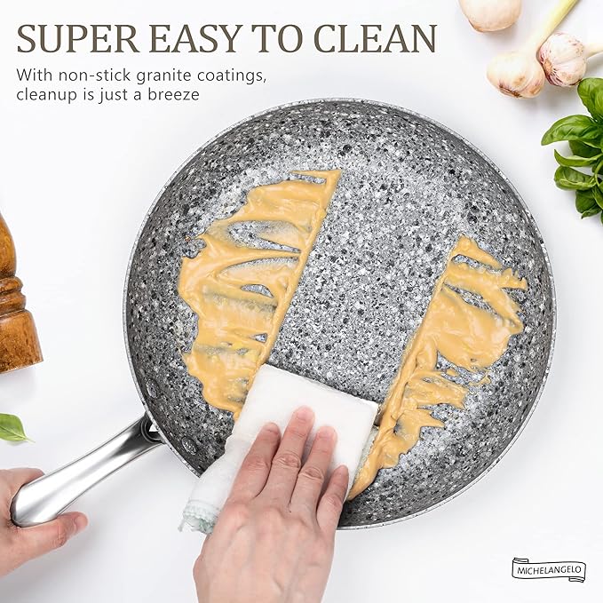 MICHELANGELO Frying Pans Set with 100% APEO & PFOA-Free Stone Non Stick Coating, Granite Skillet Set, Nonstick Skillets 3 Pcs,8/9.5/11 inch