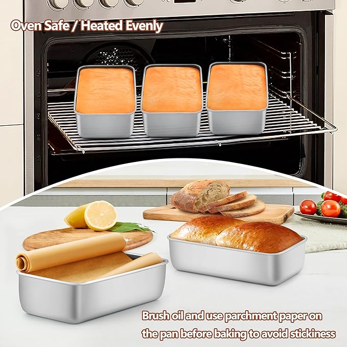 LIANYU Bread Loaf Pans Set of 7, 9x5 Inch Stainless Steel Bread Baking Pans for Homemade Sourdough, Sandwich, Meatloaf, Easy Release & Dishwasher Safe