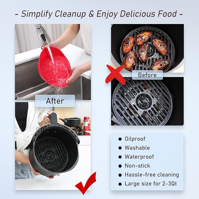 Air Fryer Silicone Liners, Pot 4 Pcs Reusable Non-Stick Air Fryer Basket Bowl Fit 3-5QT Air fryer Baking Replacement of Flammable Parchment Paper(Round, 6.5 Inch)