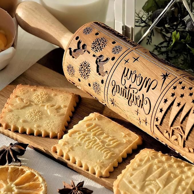 17" Premium Wooden Rolling Pins for Baking with Nativity Embossed Designs | 3mm Deep Springerle Cookie Molds | Christmas Rolling Pin & Baking Gifts for Women | Includes 3-in-1 Cleaning Brush ﻿