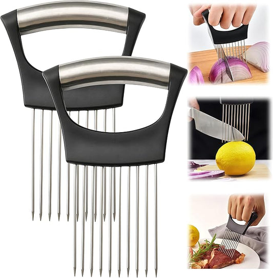 2025 Upgraded Onion Slicer, Onion Holder Chopper for Slicing, Chopper Slicer Assistant Tool, Cutter for Slicing of Meat, Potato, Tomato Kitchen Gadgets (2, Black)