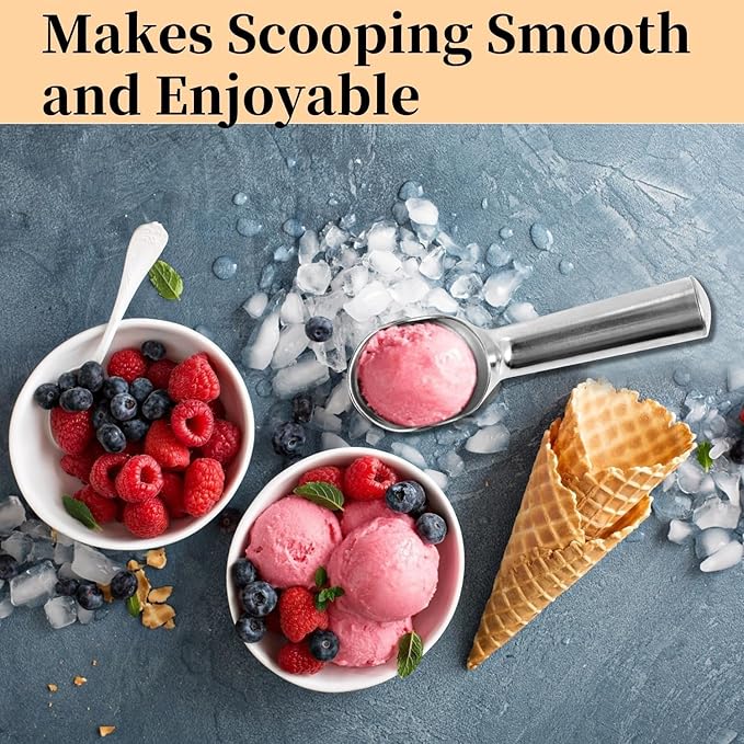 Aluminum Ice Cream Scoop, Ice Cream Scooper, Silver, Comfortable to Hold, Lightweight (Medium)