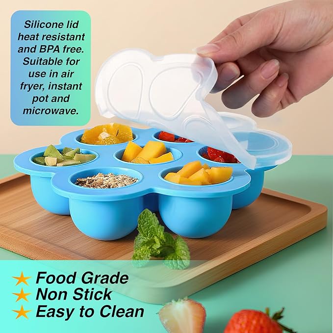 GOKCEN's Silicone Egg Bite Molds [2 Pack] Instant Pot Accessories - Fit Instant Pot 5,6,8 qt Pressure Cooker - Food Freezer Tray with Lid - Reusable Storage Container (Blue & Green - Egg Bite Mold)