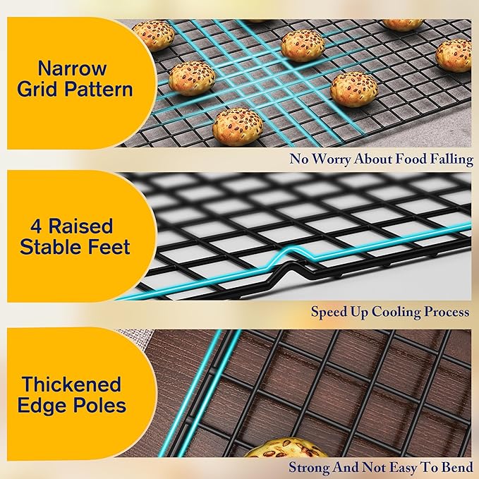 2PCS Cooling Racks for Cooking and Baking -11.65''x16.85''Heavy Duty Stainless Steel Wire Rack for Baking, Grilling, Roasting - Oven & Dishwasher Safe - Fits Half Sheet Pan（Black）