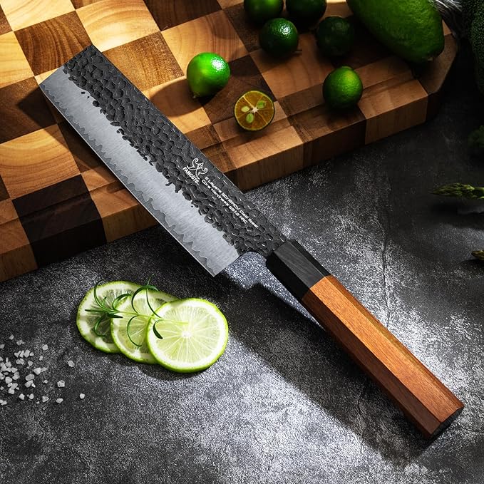 7 Inch Japanese Nakiri Knife, High Carbon Stainless Steel Kitchen Chopping Knife, Hand Forged of 5 Layers Professional Japanese Chef Knife, Comfortable Grip Rosewood Handle Vegetable knife