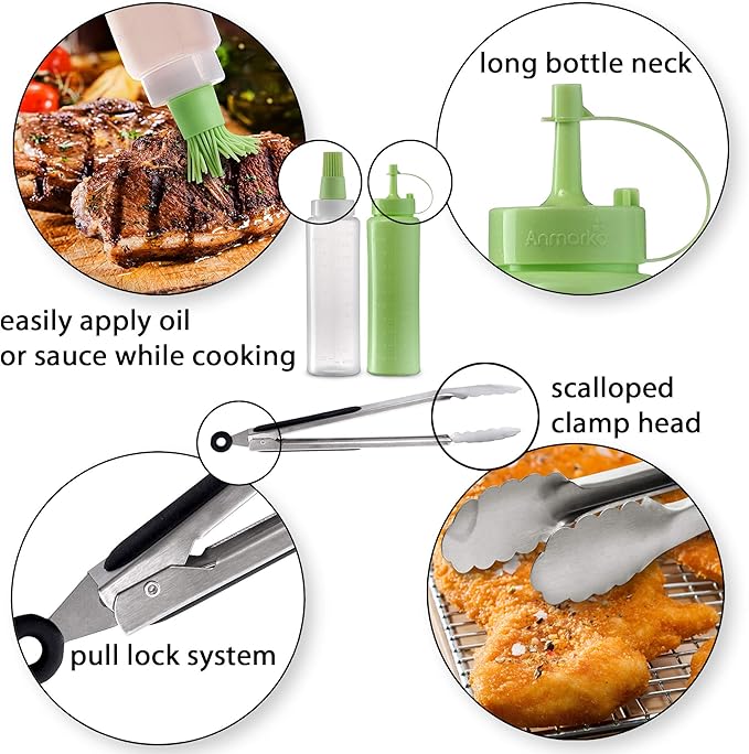 Metal Spatula and Scraper Set - Griddle Accessories kit - Grill Tongs Flat Spatula Pancake Flipper Hamburger Turner Squeeze Bottles Set - Metal Utensil Great for BBQ Grill Flat Top Cast Iron