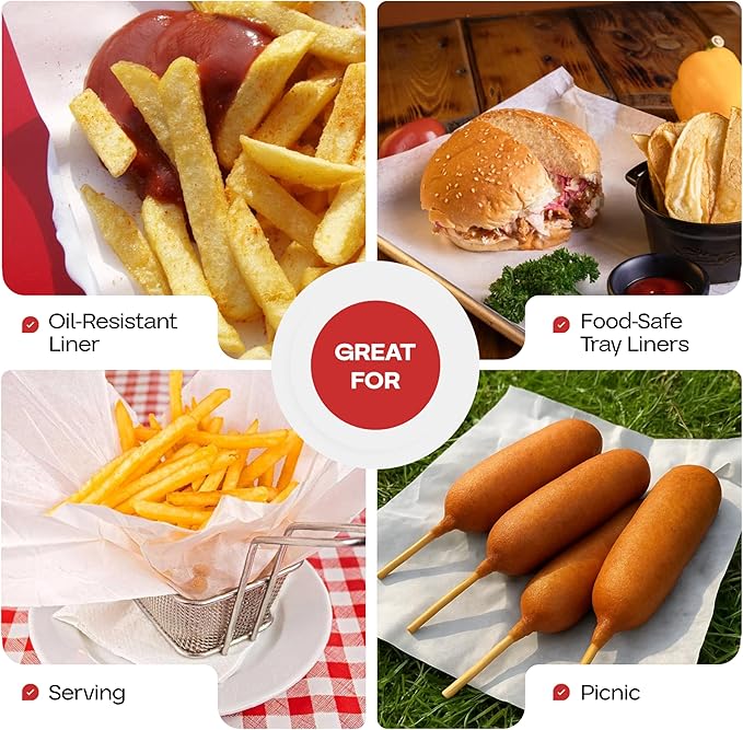 White Deli Paper Sheets, 12" x 12" (100 pcs.) - USA-Made Premium Food Basket Liners - PFAS-Free Grease Resistant Deli Paper Sheets for Snack & Baking Wrap, Picnic & Party by IDL Packaging