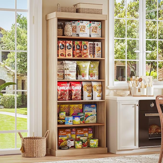 70.8" Tall Brown Bookshelf, Farmhouse Modular Bookcase with 6-Tier Adjustable Shelves, Large Storage Cabinet for Home Office, Living Room, Set of 4
