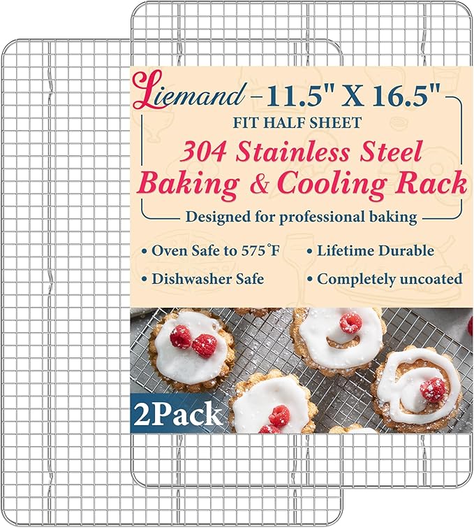 Cooling Racks for Cooking and Baking - 11.5"x16.5" Oven Safe Premium Stainless Steel Heavy Duty Baking Rack Tight-Wire, Fits Half Sheet Pan for Roasting & Grilling & Cooking - Set of 2