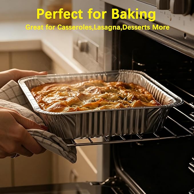 Aluminum Baking Pan Half-Size, 9x13 Inches, Heavy-Duty Disposable Aluminum Foil Pan, Deep Baking Pan Suitable for Cake Baking, Cooking, Roasting, Heating, and Steaming Meal Tray (20 PACK)
