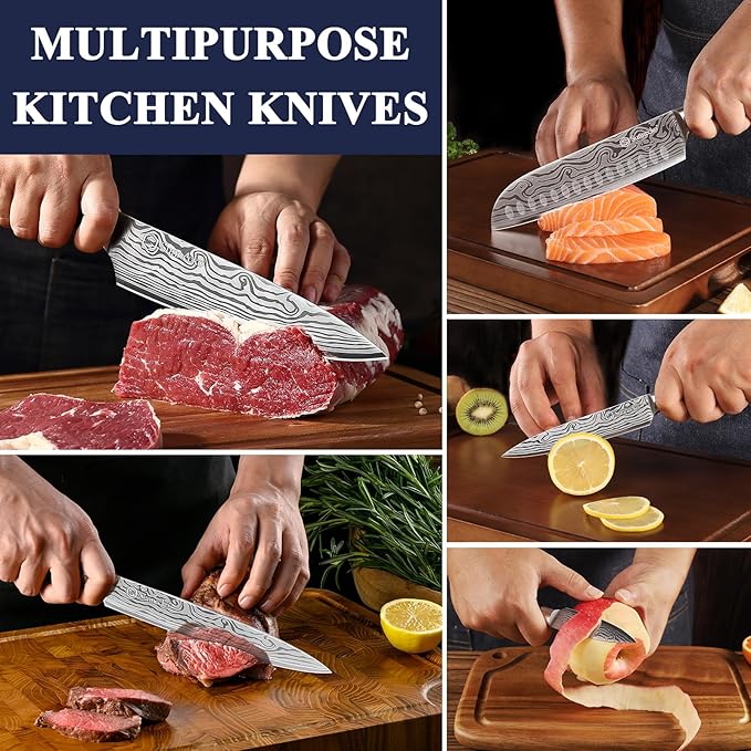Sunnecko Kitchen Knife Set 7 Piece Chef Knife Set Professional High Carbon Stainless Steel, Sharp Kitchen Knives with Wooden Handle