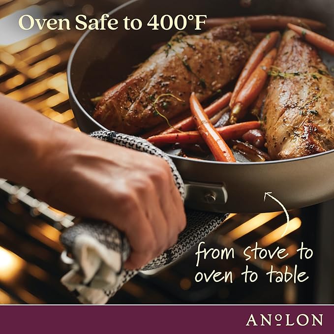 Anolon Advanced Home Hard Anodized Nonstick Frying Pan, 14.5 Inch – Large Skillet with Helper Handle, 14 Inch Nonstick Frying Pan, Durable Cookware - Bronze