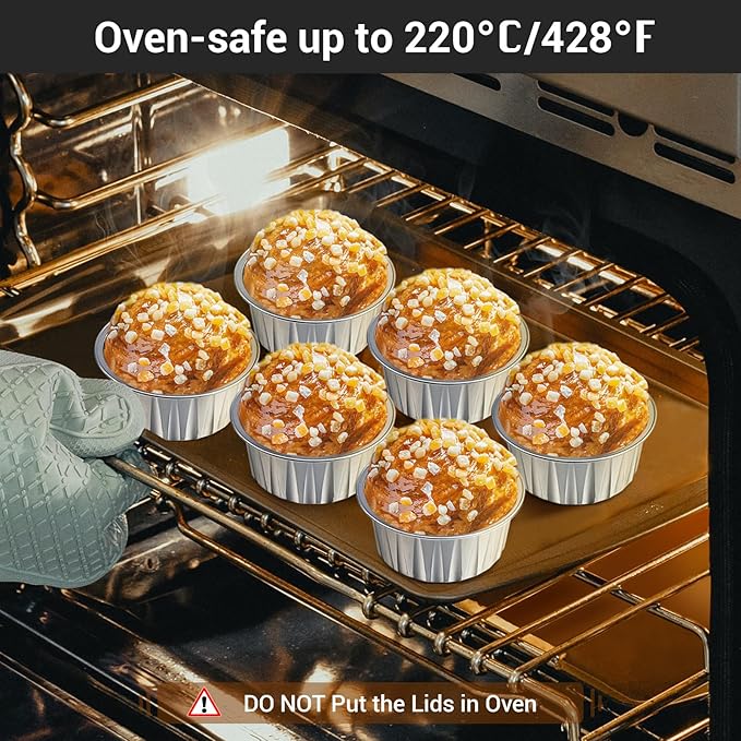 EUSOAR Aluminum Foil Baking Cups, 400pcs 5oz Disposable Mini Ramekins Cupcake Liners with Lids for Baking, Dessert Containers Aluminum Cheesecake Pan Creme Brulee Cup for Oven-Silver