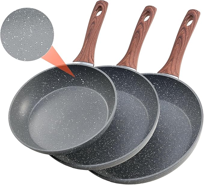 VEVOR Frying Pan Skillet，Nonstick Granite Egg Pan Omelet Pans, 3 Piece Set (9.5, 11, 12 in), Nonsitck Heavy-Duty Skillets with Heat-Resistant Handle, for Gas, Electric, Induction