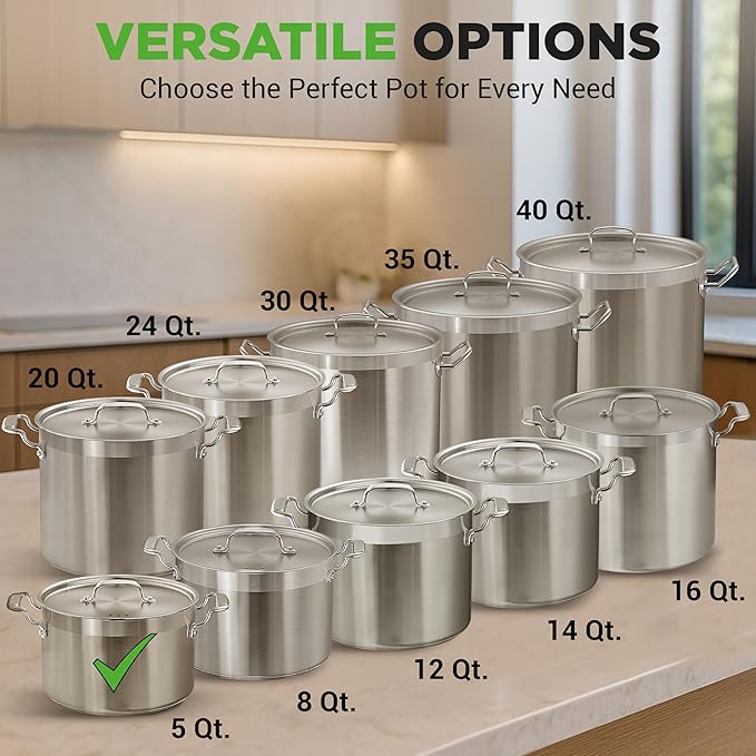 NutriChef 5-Quart Stainless Steel Stockpot with Lid- 18/8 Food Grade Heavy Duty Inox Large Stock Pot for Stew, Soup, Works w/ Induction