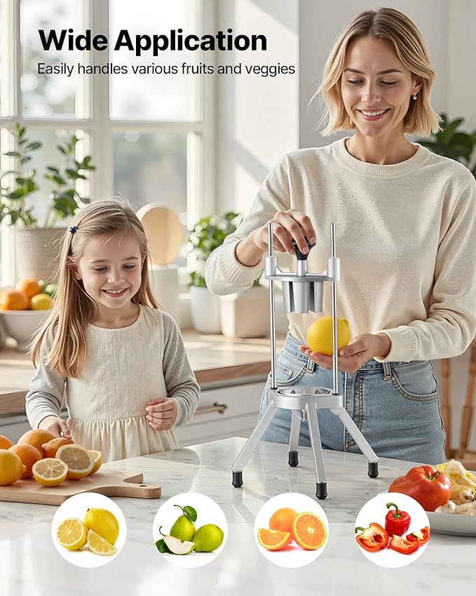 VEVOR 4-Section Commercial Easy Wedger Stainless Steel Blade Fruit Lime Slicer, Lemon Cutter for Home Bar Restaurant