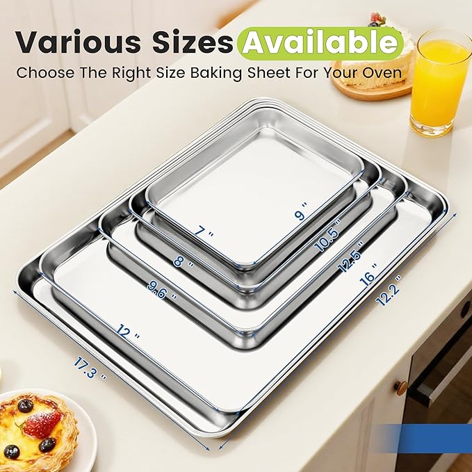 12 Pack Stainless Steel Baking Sheet Pans, 16" L × 12" W × 1" H Cookie Sheets for Toaster Oven, Rust-Resistant, Dishwasher Safe