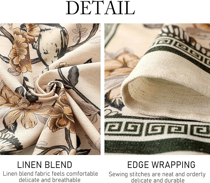 ISAENNE Designer Vintage Linen Small Table Cloth for Rectangle Table,Floral and Bird Pattern Tablecloths,Fall Wrinkle Resistant Decor Tablecloth for Dining Kitchen Party,55"*71"-Murad A
