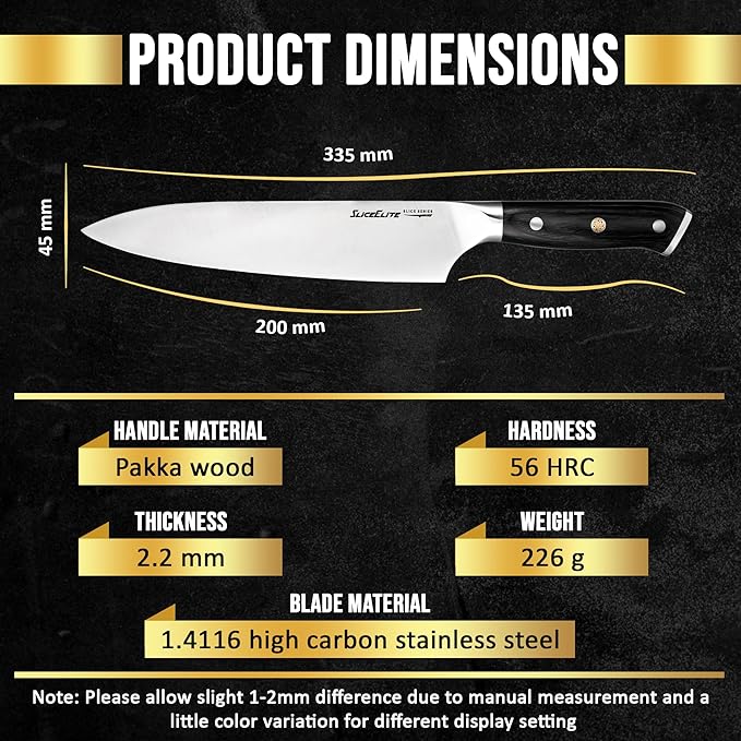SliceElite Slice Series 8 Inch Chef Knife High Carbon German Steel Blade Pakkawood Handle with Polymer Blade Guard Professional Sharp Kitchen Knife for Meat Cutting Vegetable BBQ Cooking Chopping