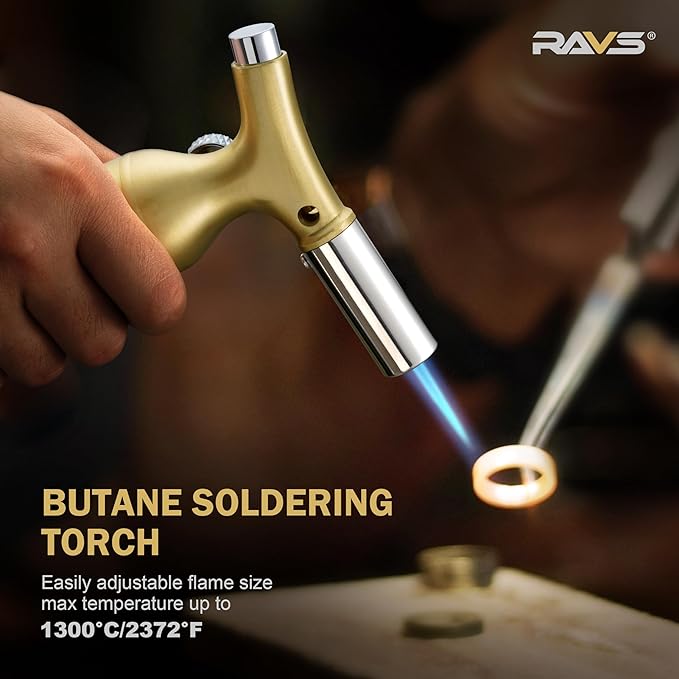 RAVS Butane Torch Lighter with Solid Copper Design, Kitchen Torch Lighter with Adjustable Flame, Refillable Creme Brulee Torch for Cooking, Soldering, Birthday Gifts for Men Women, Butane Not Included