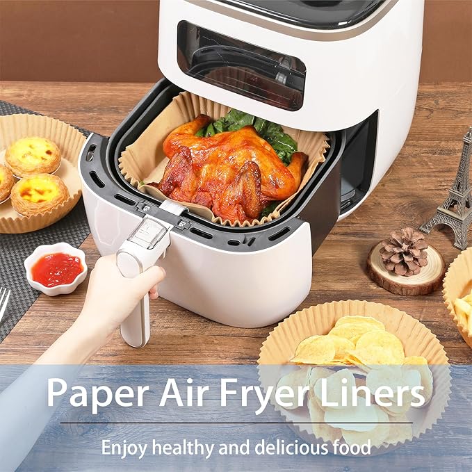 Air Fryer Paper Liners, 100 Pcs Disposable Non-Stick Air Fryer Parchment Paper Fit 2-5QT Air fryer Basket Oil Resistant, Waterproof Baking Paper Roasting Microwave (Square,6.5 Inch)