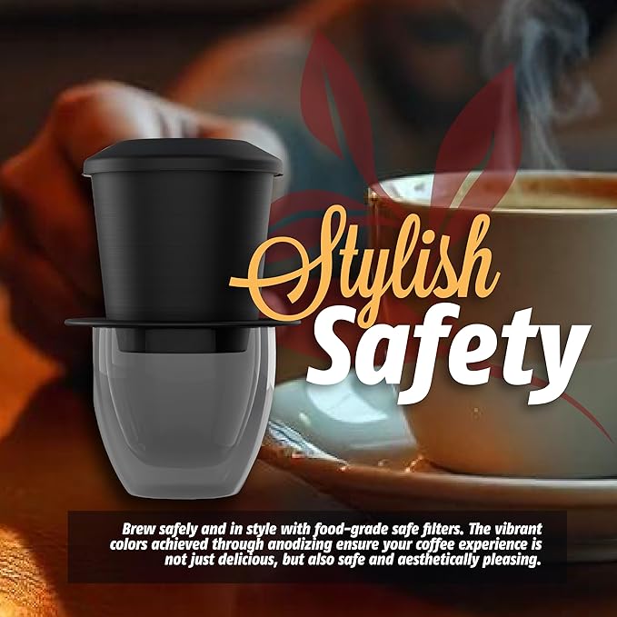 Birdee Phin Coffee Filter Set – Pack of 2, 6 oz Aluminum Black Vietnamese Coffee Maker