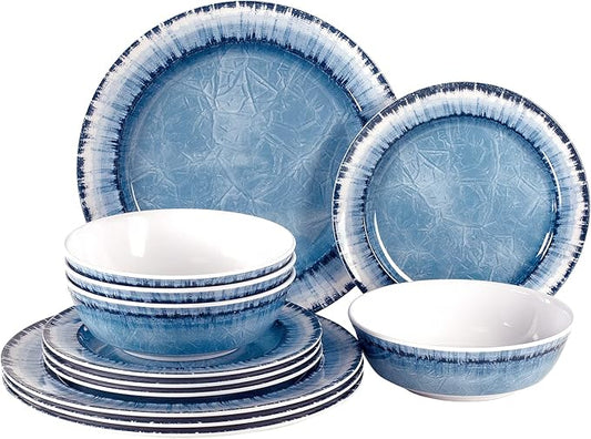 AELS Melamine Dinnerware Set of 12 Pcs Dinner Dishes Set for Indoor and Outdoor Use, Dishwasher Safe, Lightweight Unbreakable, Navy Blue