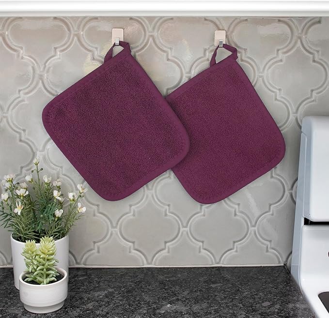 RITZ Terry Potholder & Hot Pad: Unparalleled Heat Resistant, Durable 100% Cotton – Ergonomically Designed for Optimal Grip – Easy-Care Machine Washable – 2-Pack, Beet