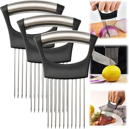 2025 Upgraded Onion Slicer, Onion Holder Chopper for Slicing, Chopper Slicer Assistant Tool, Cutter for Slicing of Meat, Potato, Tomato Kitchen Gadgets (3, Black)