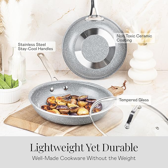 Granitestone 20 Pc Ceramic Cookware Set Nonstick, Complete Pots and Pans Set Non Stick for Kitchen with Bakeware, Cooking Utensils & Steamer, Non Toxic Made Without PFOA PFOS, Oven & Dishwasher Safe