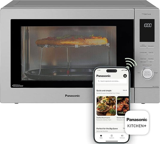 Panasonic HomeChef 4-in-1 Countertop Microwave Air Fryer Combo, Time-Saving 20 Presets + App-Linked Recipes, 1000W 1.2 cu ft Inverter Multi Oven & Convection Tech – NN-CV87QS Stainless Steel