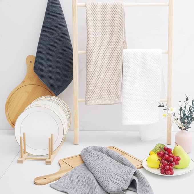 Homaxy 100% Cotton Waffle Weave Kitchen Dish Towels, Ultra Soft Absorbent Quick Drying Cleaning Towel, 13 x 28 Inches, 12-Pack, White