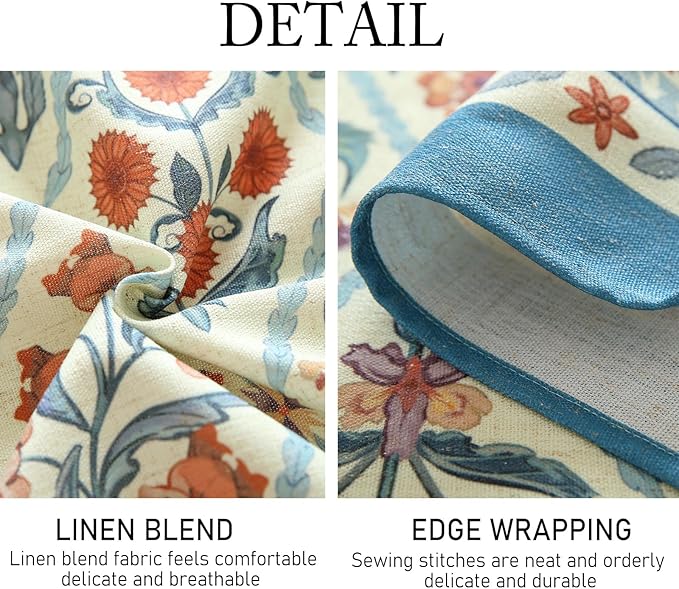 ISAENNE Designer Linen Elegant Tablecloth Rectangular,Colorful Floral Bohemian Table Cloth,Wrinkle Resistant Decor Tablecloths for Dining Thanksgiving Kitchen Party,55"*87"-Floralsea A