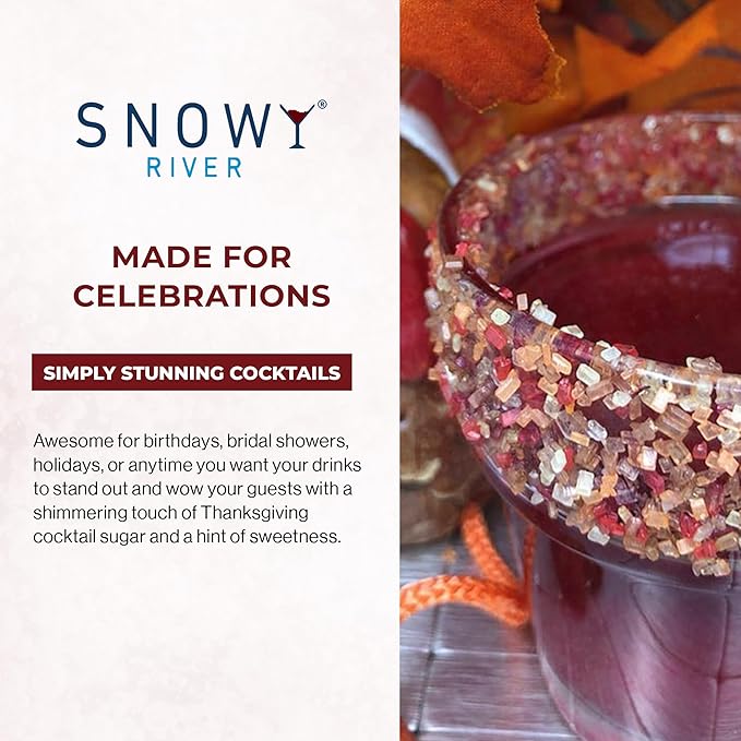 Snowy River Thanksgiving, Cocktail & Margarita Sugar Rimmer - Vibrant Naturally Colored Sugar for Cocktail Rimming, Baking & Decorating, Medium Crystal - 80oz
