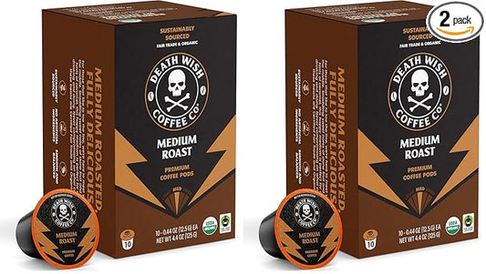 Death Wish Coffee - Single Serve Pods - Medium Roast - Made with USDA Certified Organic - 10 Count (Pack of 2)