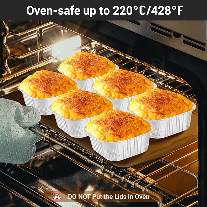 EUSOAR Baking Cups with Lids, 10oz 50pcs Square Muffin Liners Disposable Ramekins with Lids, 300ml Aluminum Foil Snacks Desserts Muffin Cups Flan, Pie Ramekin, Wedding Party Favor Baking Cups-Silver