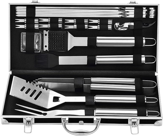 Grilljoy BBQ Accessories Grill Tools Set - 22PCS Stainless Steel Barbecue Grill Accessories for Outdoor Grill with Black Aluminum Case - Christmas Grilling Gifts for Men & Dad -Grill Tools Kit