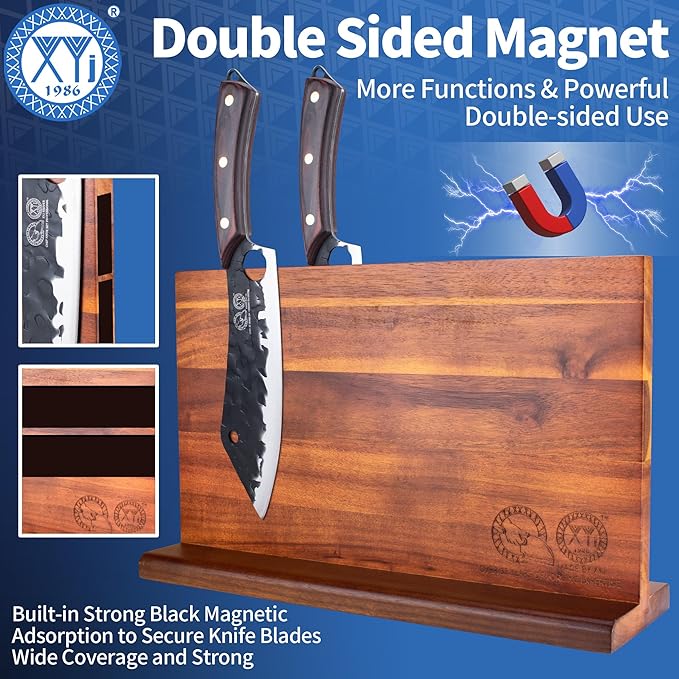 XYJ Knife Block Set, High Carbon Steel Blades, Kitchen Knives Set with Block, Cutting Board, Sharpening Steel, Scissors, Gloves, Mini Knife, Towel, Full Tang Knives, Pakkawood Handle