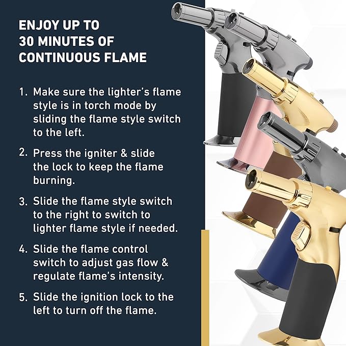 Dual Flame Butane Torch Gun - Refillable Luxury Hand Held Mini Blow Torch for Cooking, Creme Brulee, Soldering, Welding, & Resin Art - Adjustable Flame with Ignition Lock - Gold Black by inZaynity