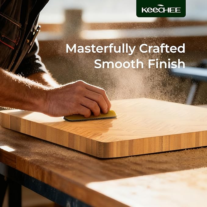 Atelier Collection Bamboo Cutting Board Set of 3, Reversible Boards for Kitchen with Juice Grooves, Handcrafted Luxury Cutting Boards, Large Wood Chopping Board for Cooking and Serving