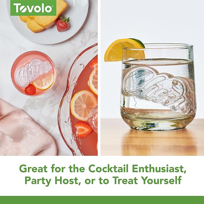 Tovolo Ice Cubes Mold Pack of 2 Large Craft Ice Molds for Whiskey Bourbon Cocktails, Easy Fill No Leak Silicone Ice Molds Gift for Him Stackable Dishwasher Safe BPA Free Heart Ice